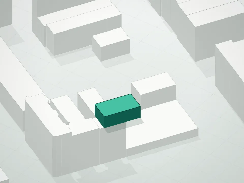 3D massing drawing of 650 East 6th Street Condominium and neighboring buildings