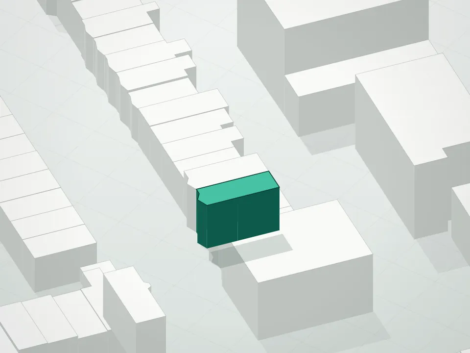 3D massing drawing of 395 16th Street Condominium and neighboring buildings