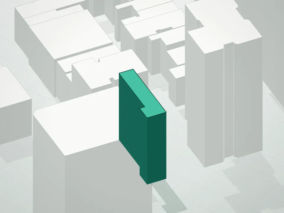 3D massing drawing of Sixteen Fifth Avenue Condominium and neighboring buildings