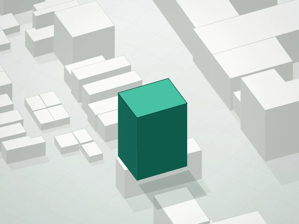 3D massing drawing of Sunrich Tower Condominium and neighboring buildings
