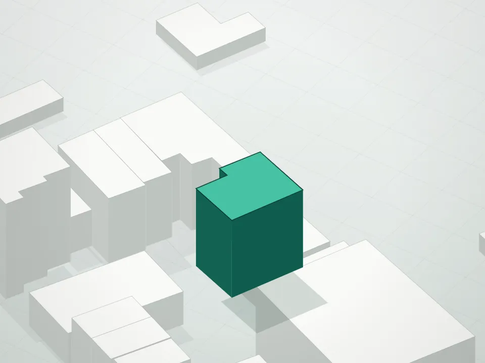 3D massing drawing of Govley Condominium and neighboring buildings