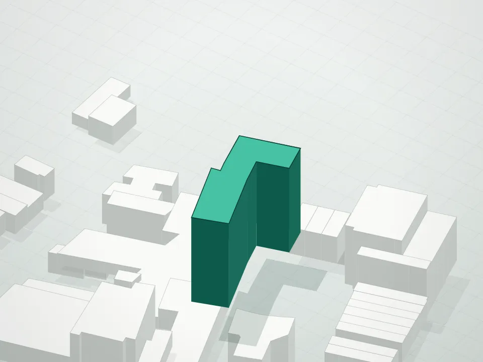 3D massing drawing of 35th Avenue Condominium and neighboring buildings