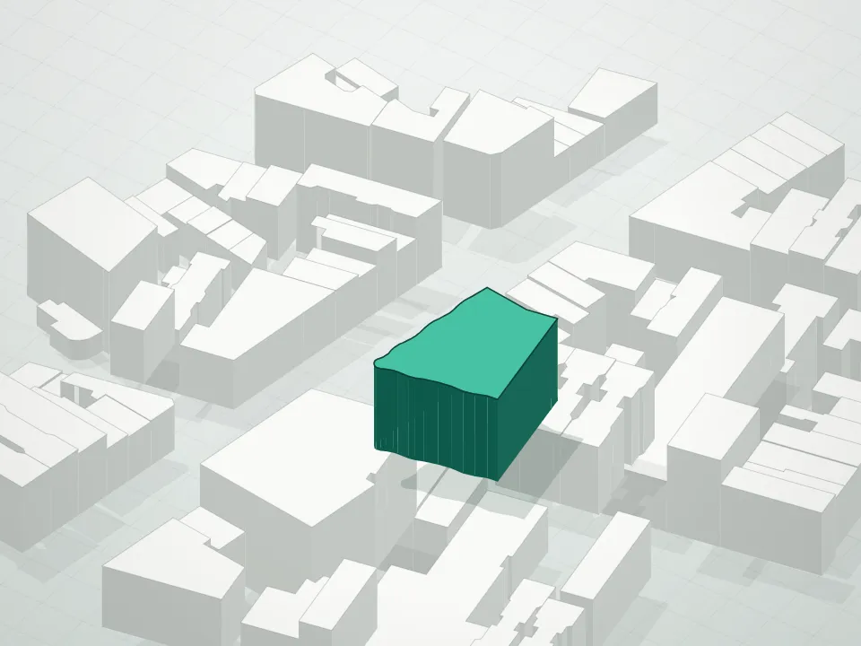 3D massing drawing of 111 Charles Street Condominium and neighboring buildings