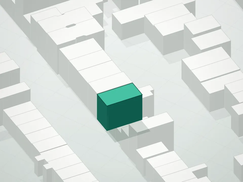 3D massing drawing of 89 Douglass Street Condominium and neighboring buildings