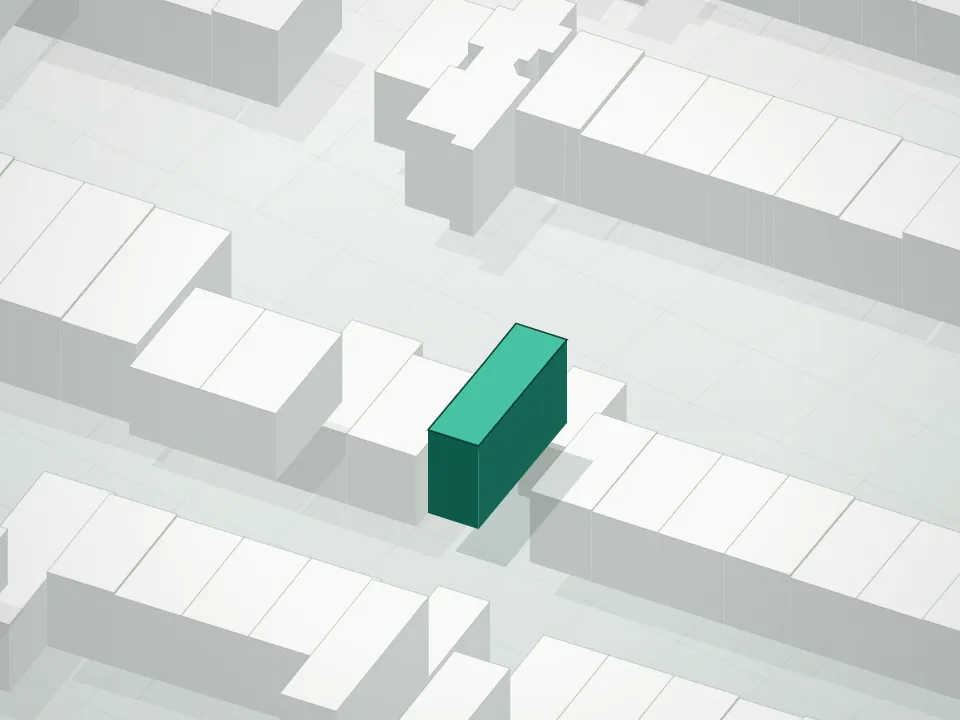 3D massing drawing of 84 Macdougal Street Condominium and neighboring buildings
