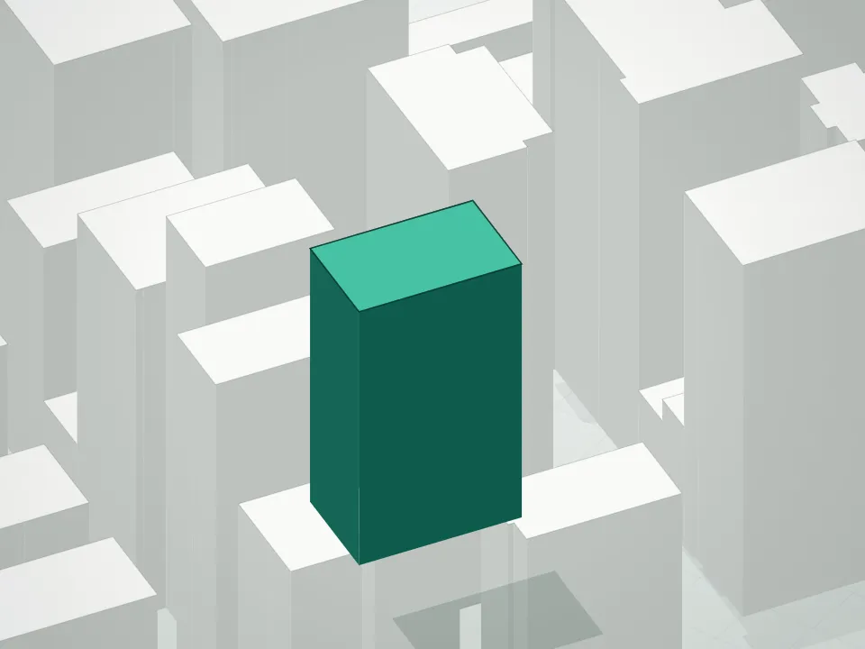 3D massing drawing of Office Condominiums At 32 West 39th Street and neighboring buildings