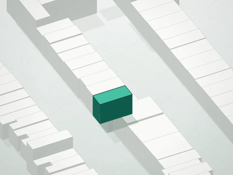 3D massing drawing of 371 Douglass Street Condominium and neighboring buildings