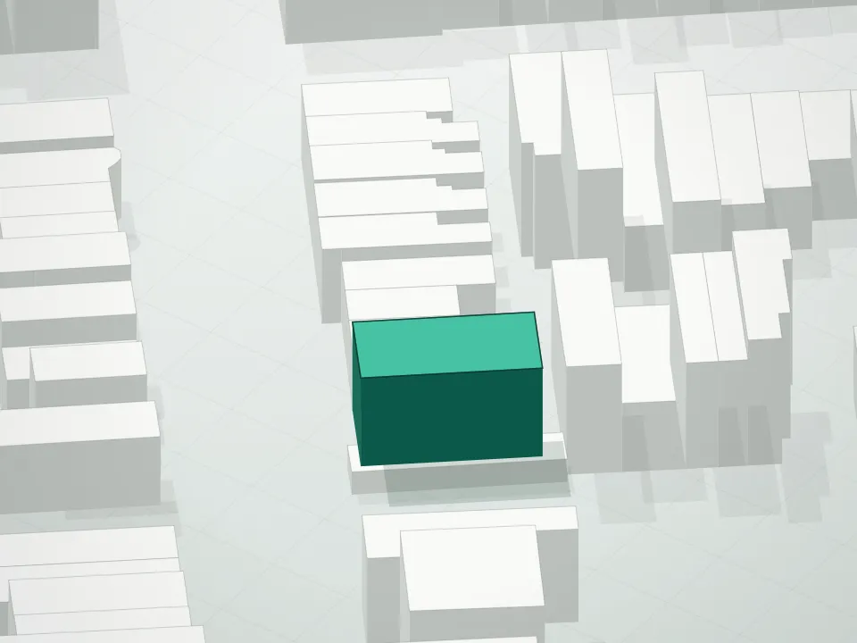 3D massing drawing of 217 Lee Avenue Condominium and neighboring buildings