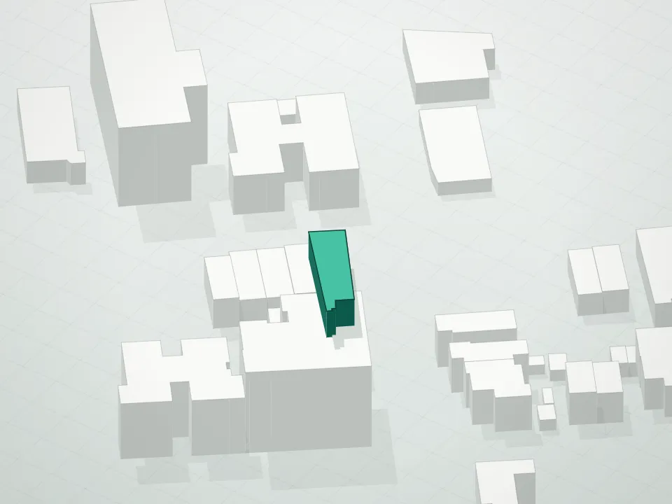 3D massing drawing of 42-08 Bowne Street Condominium and neighboring buildings