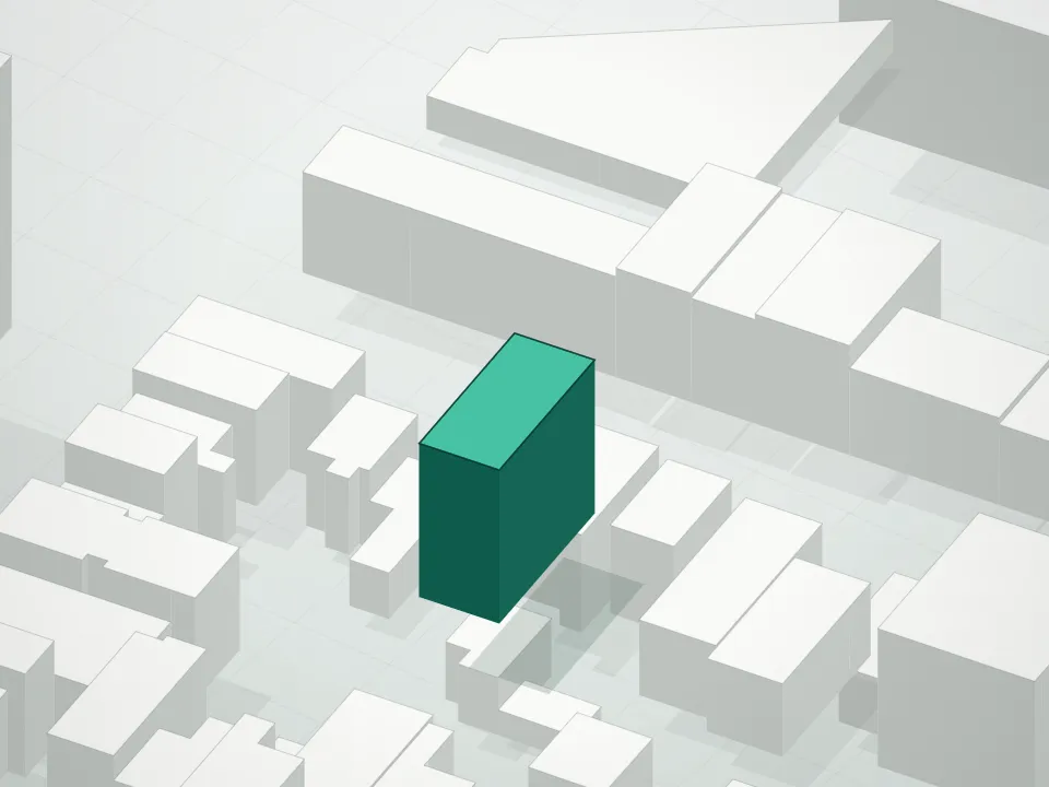 3D massing drawing of 110 Withers Street Condominium and neighboring buildings