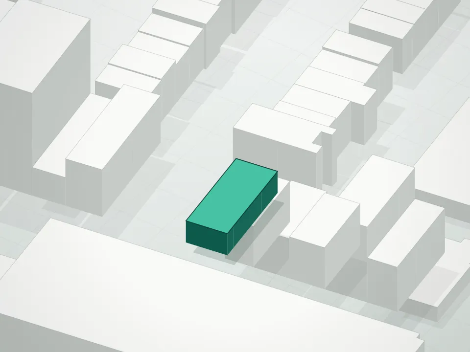3D massing drawing of Myrtle Avenue Condominium and neighboring buildings