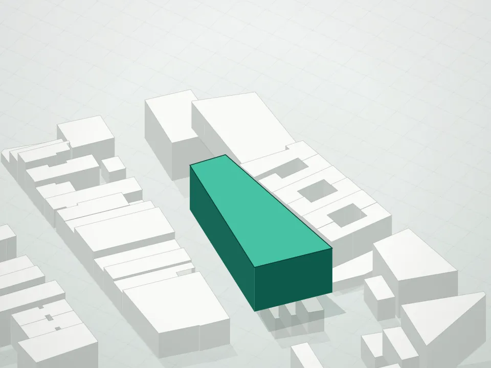 3D massing drawing of 171 North First Street Condominium and neighboring buildings