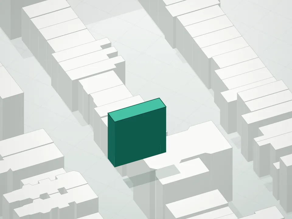 3D massing drawing of 145 West 129th Street Condominium and neighboring buildings