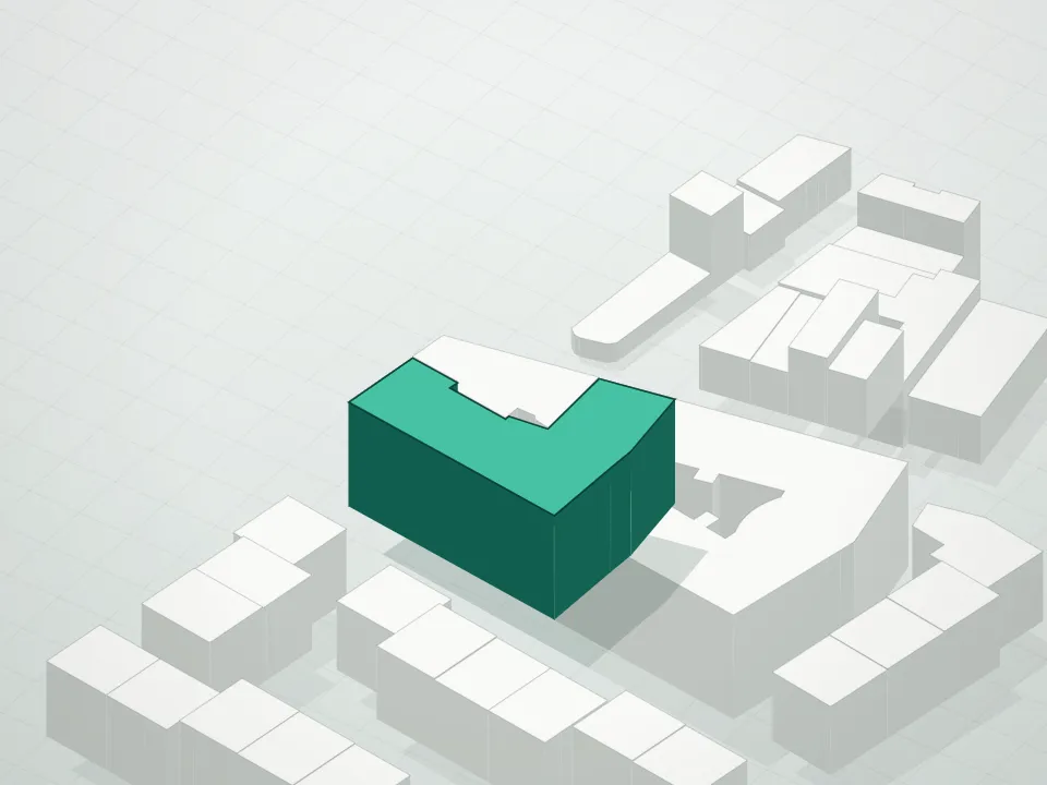 3D massing drawing of 150 Barrow Street Condominium and neighboring buildings