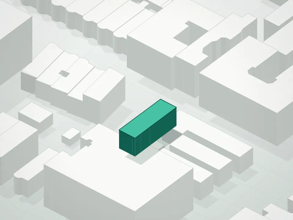 3D massing drawing of 1526 Lincoln Place Condominium and neighboring buildings