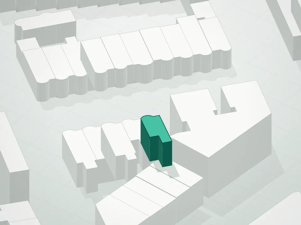 3D massing drawing of 4615 11th Avenue Condominium and neighboring buildings
