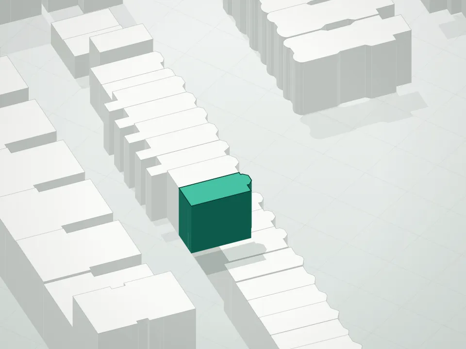 3D massing drawing of 470 Second Street Condominium and neighboring buildings
