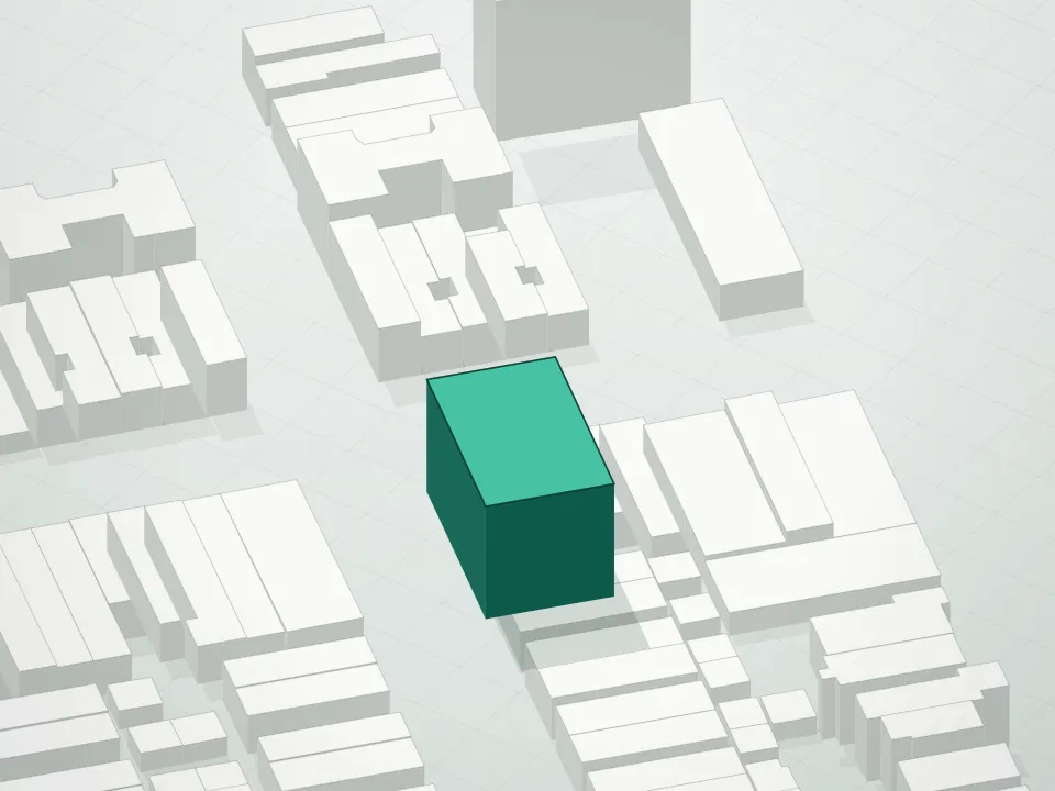3D massing drawing of Bensonhurst Condominium and neighboring buildings
