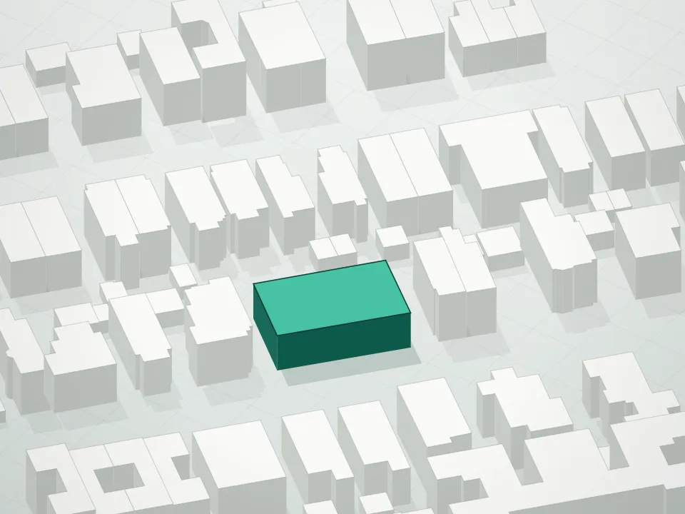 3D massing drawing of 128 Bay Condominium and neighboring buildings
