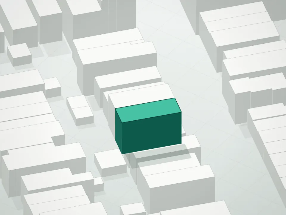 3D massing drawing of 1532 45th Street Condominium and neighboring buildings