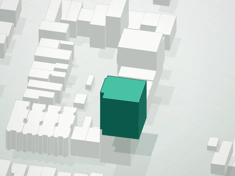 3D massing drawing of 173 Mcguinness Boulevard Condominium and neighboring buildings