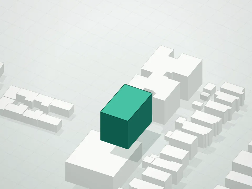 3D massing drawing of Bayview Condominium and neighboring buildings