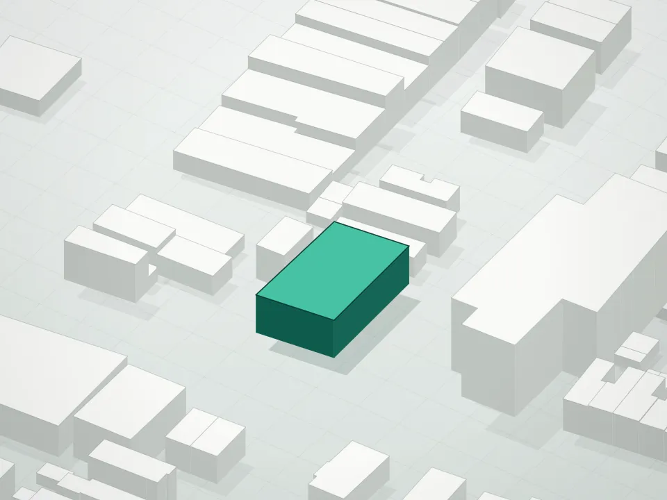 3D massing drawing of Certa House Condominium and neighboring buildings