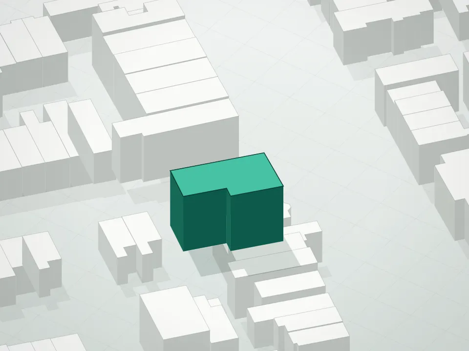 3D massing drawing of 46 Kossuth Place Condominium and neighboring buildings