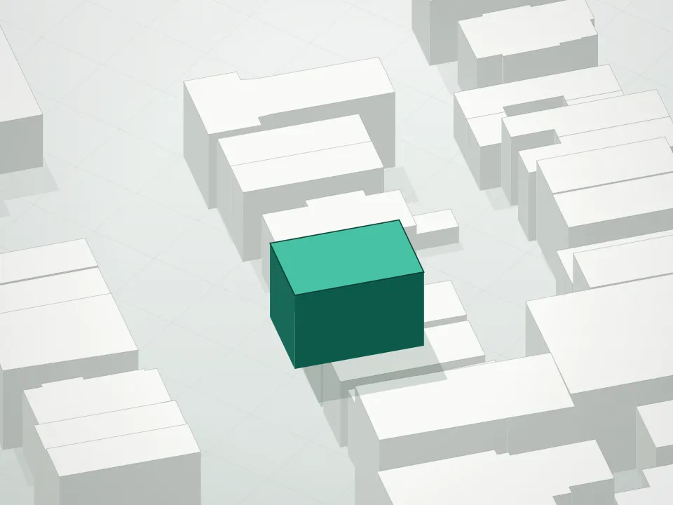 3D massing drawing of 1155 46th Street Condominium and neighboring buildings