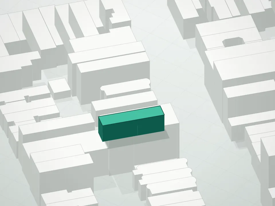 3D massing drawing of 828 57th Street Condominium and neighboring buildings