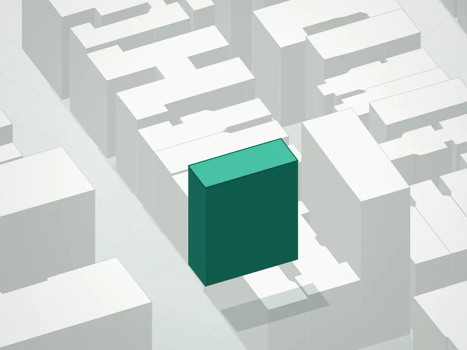 3D massing drawing of 303 West 113th Street Condominium and neighboring buildings
