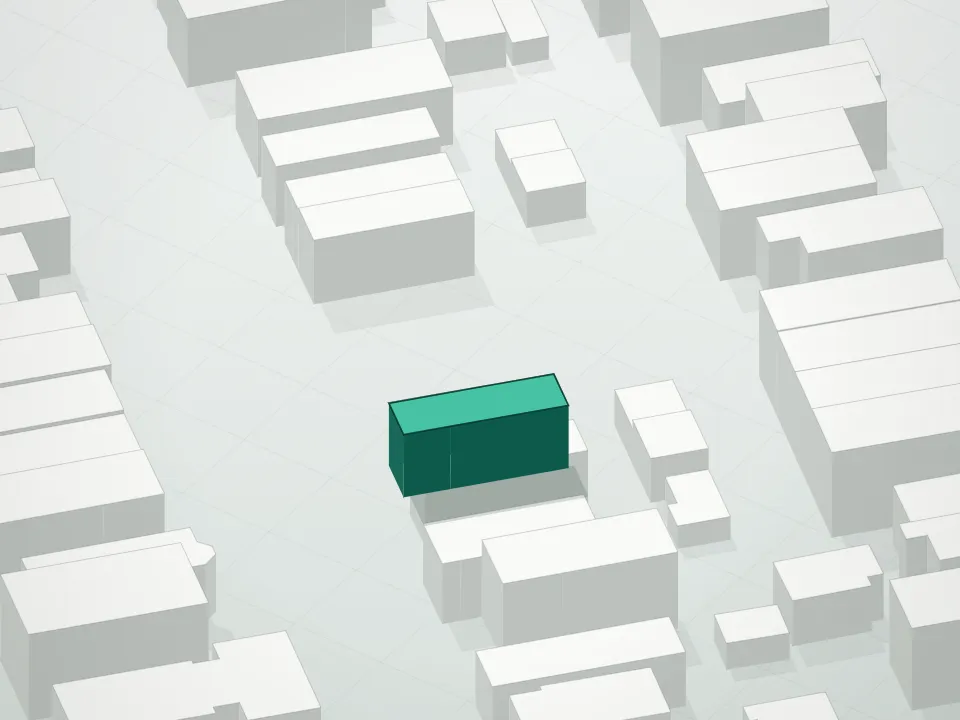 3D massing drawing of 1335 63rd Street Condominium and neighboring buildings