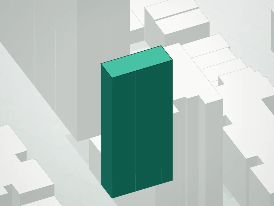 3D massing drawing of Matteo Condominium and neighboring buildings