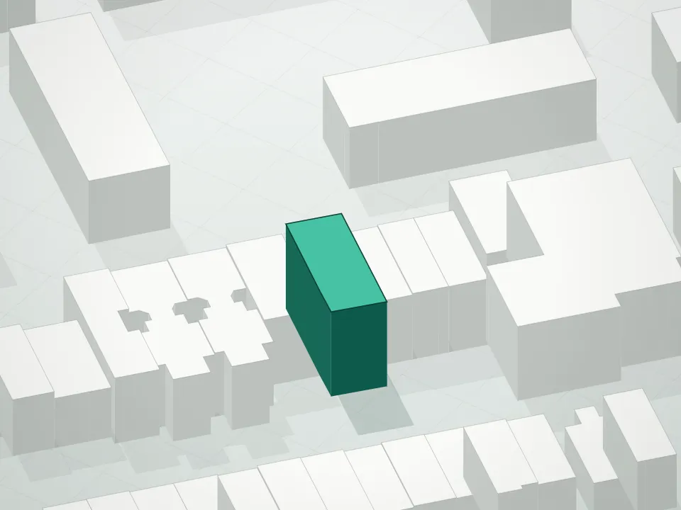 3D massing drawing of 122 Palmetto Street Condominium and neighboring buildings