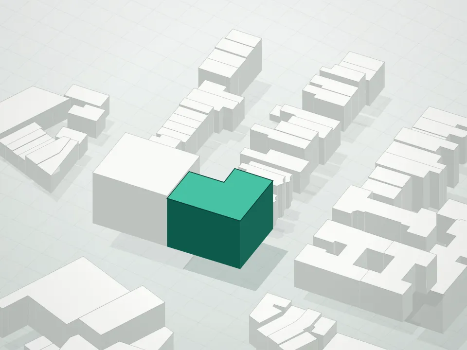3D massing drawing of 450 Grand Avenue Condominium and neighboring buildings