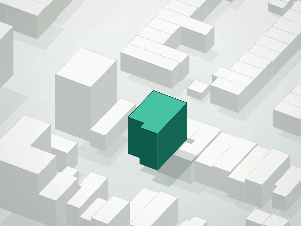 3D massing drawing of 406 Midwood Street Condominium and neighboring buildings