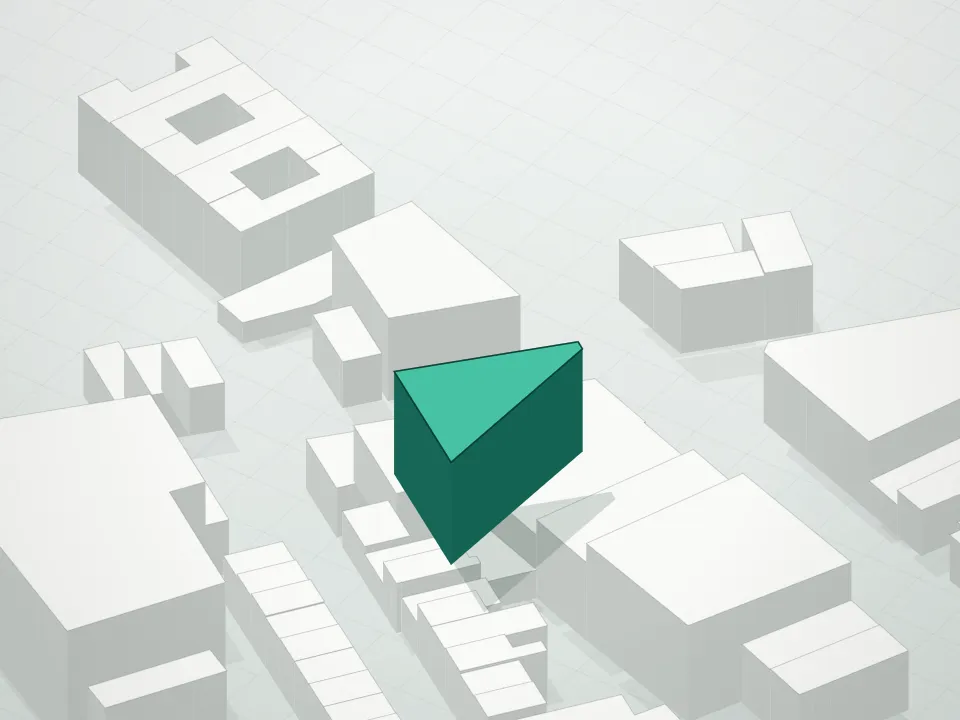 3D massing drawing of 661 Driggs Avenue Condominium and neighboring buildings