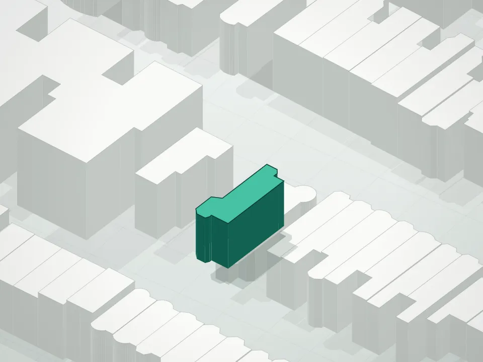 3D massing drawing of 1370 Dean Street Condominium and neighboring buildings