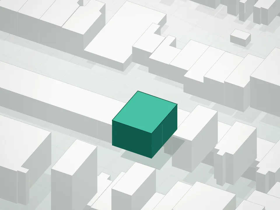 3D massing drawing of 144 Freeman Street Condominium and neighboring buildings