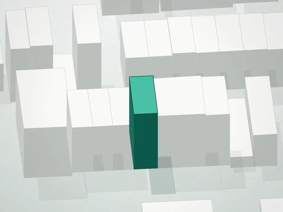 3D massing drawing of 87 Gerry Street Condominium and neighboring buildings