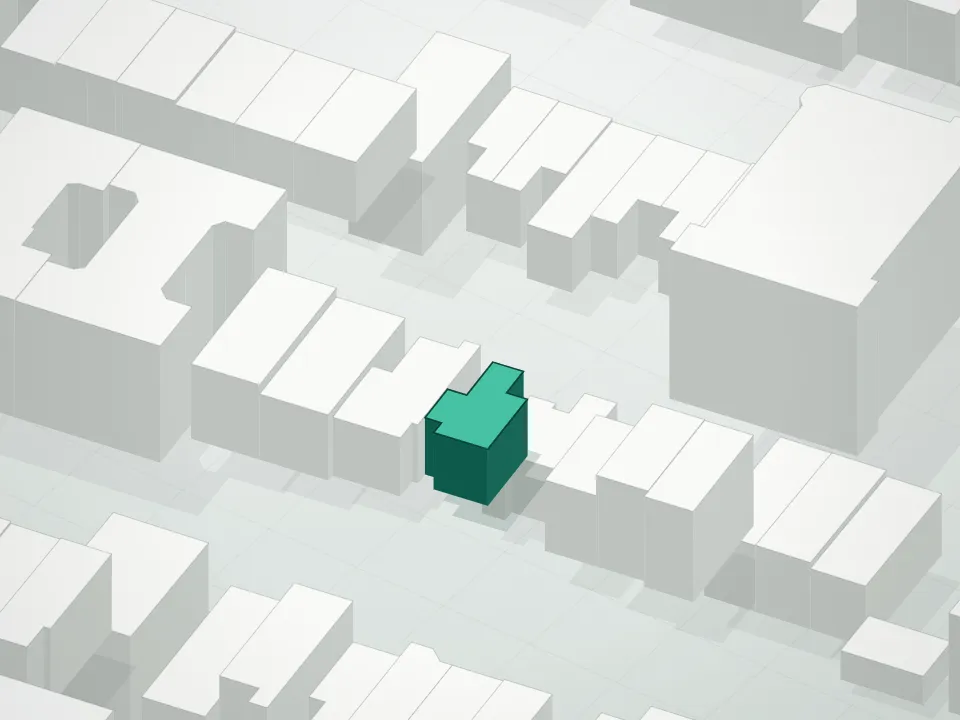 3D massing drawing of 499 Van Buren Street Condominium and neighboring buildings
