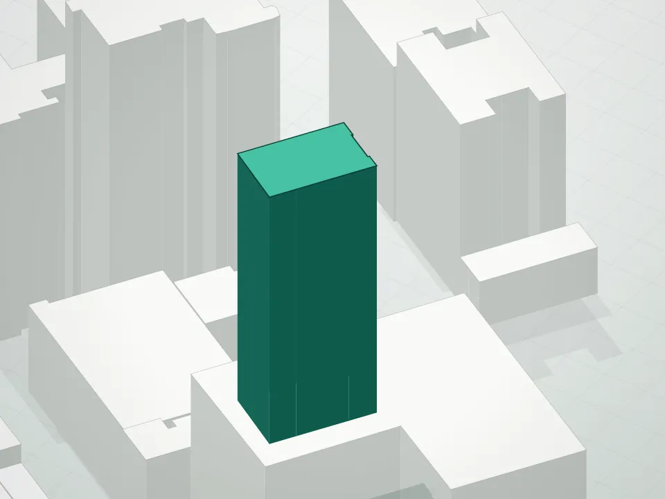 3D massing drawing of Arloparc Condominium and neighboring buildings