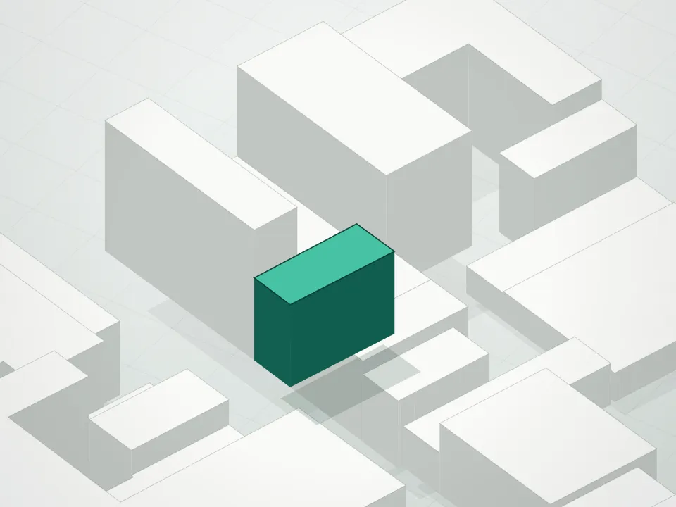 3D massing drawing of 5-13 Condominium and neighboring buildings