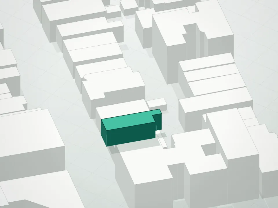 3D massing drawing of 1465 56th Street Condominium and neighboring buildings