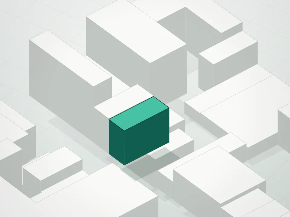 3D massing drawing of 5-15 Condominium and neighboring buildings