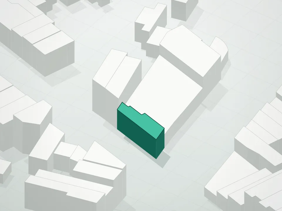 3D massing drawing of 658 Washington Avenue Condominium and neighboring buildings