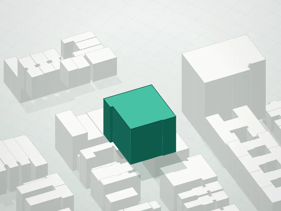 3D massing drawing of Smithsonian Condominium and neighboring buildings