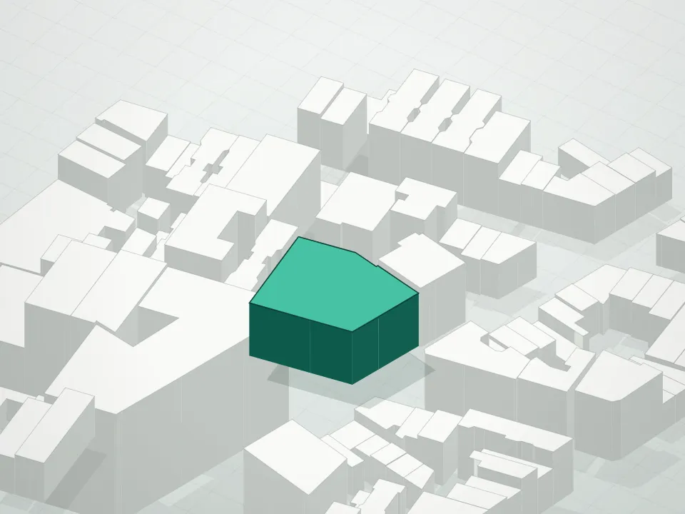 3D massing drawing of 125 Perry Street Condominium and neighboring buildings