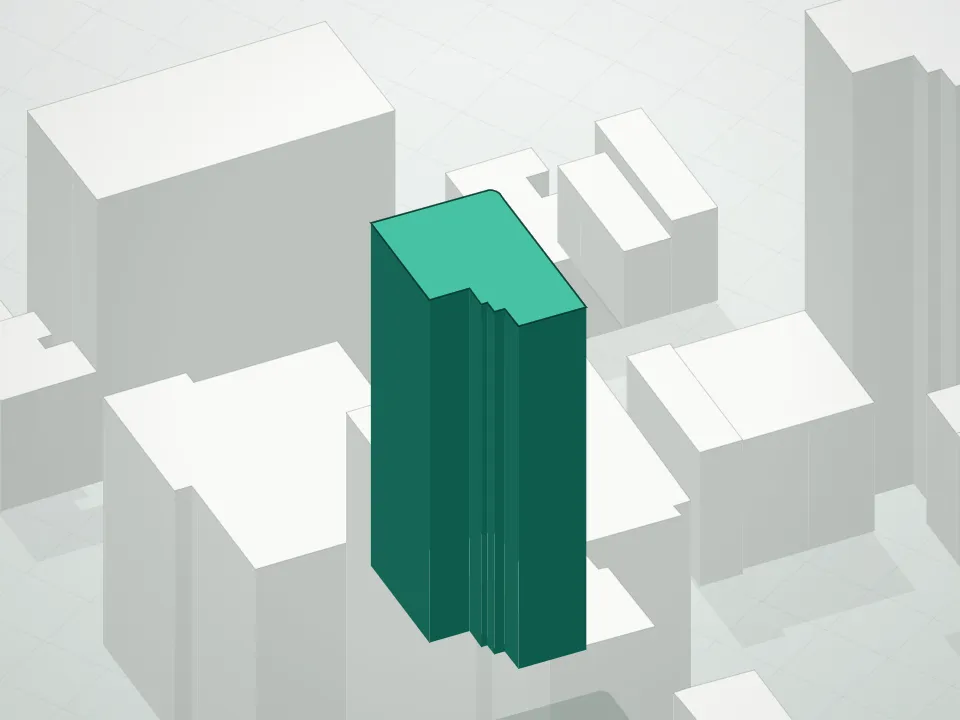 3D massing drawing of 200 East 20th Street Condominium and neighboring buildings