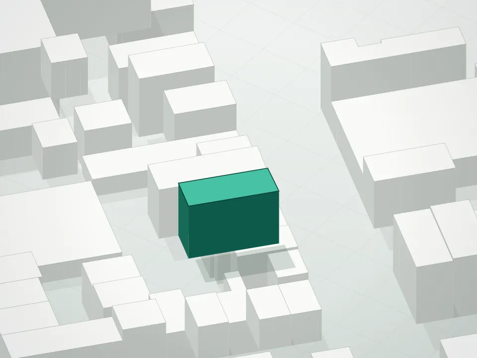 3D massing drawing of 76 North 8th Street Condominium and neighboring buildings